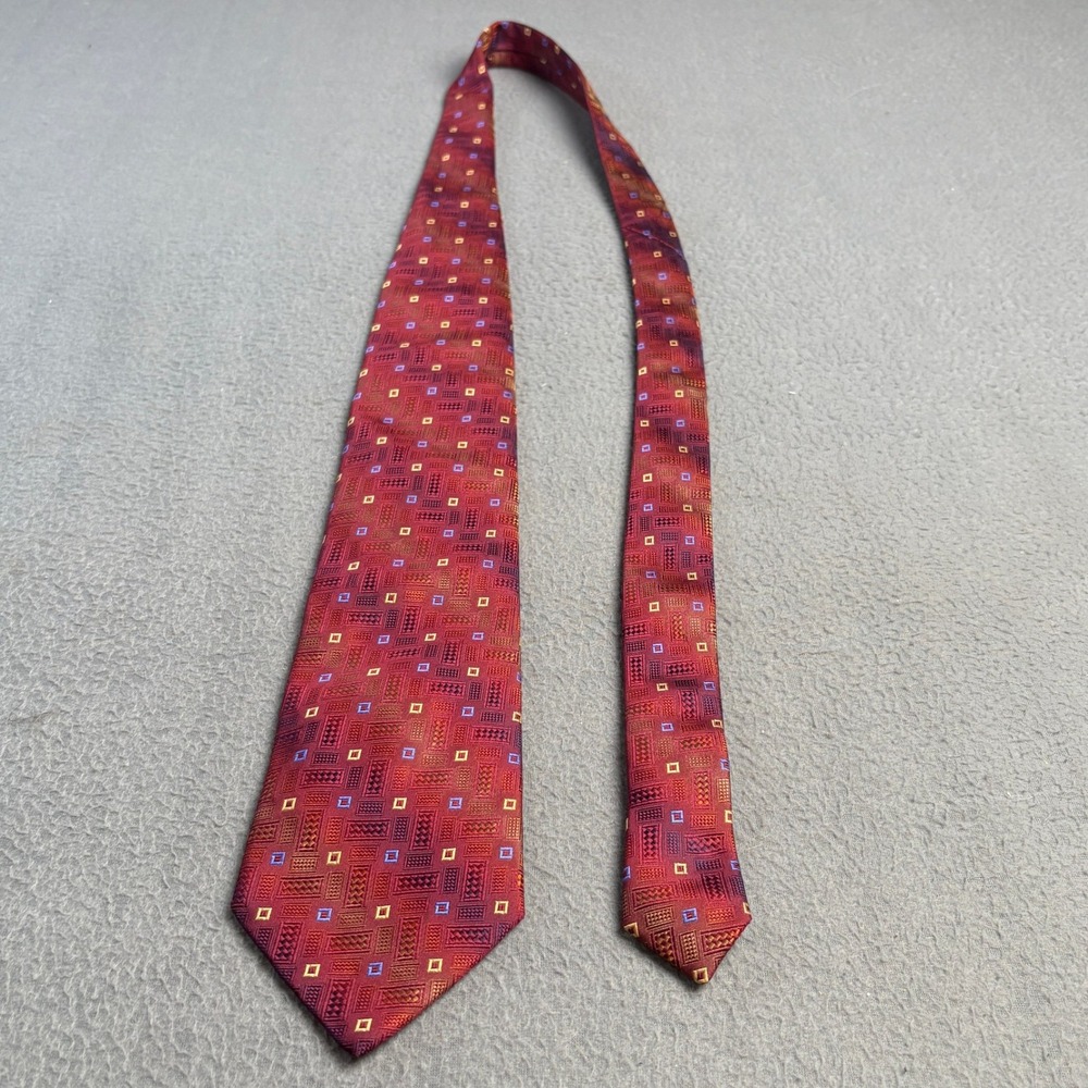 Egon Von Furstenberg Mens Silk Tie Geometric Burgundy Red Made in Italy